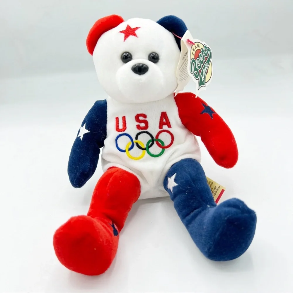 Vintage 1999 Team Beans Authentic Victory 11 USA Olympic Bear Plush, 8 inch